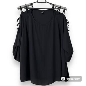 TORRID size 3 (22/24) black ladder cut georgette blouse scoop neck 3/4 sleeves